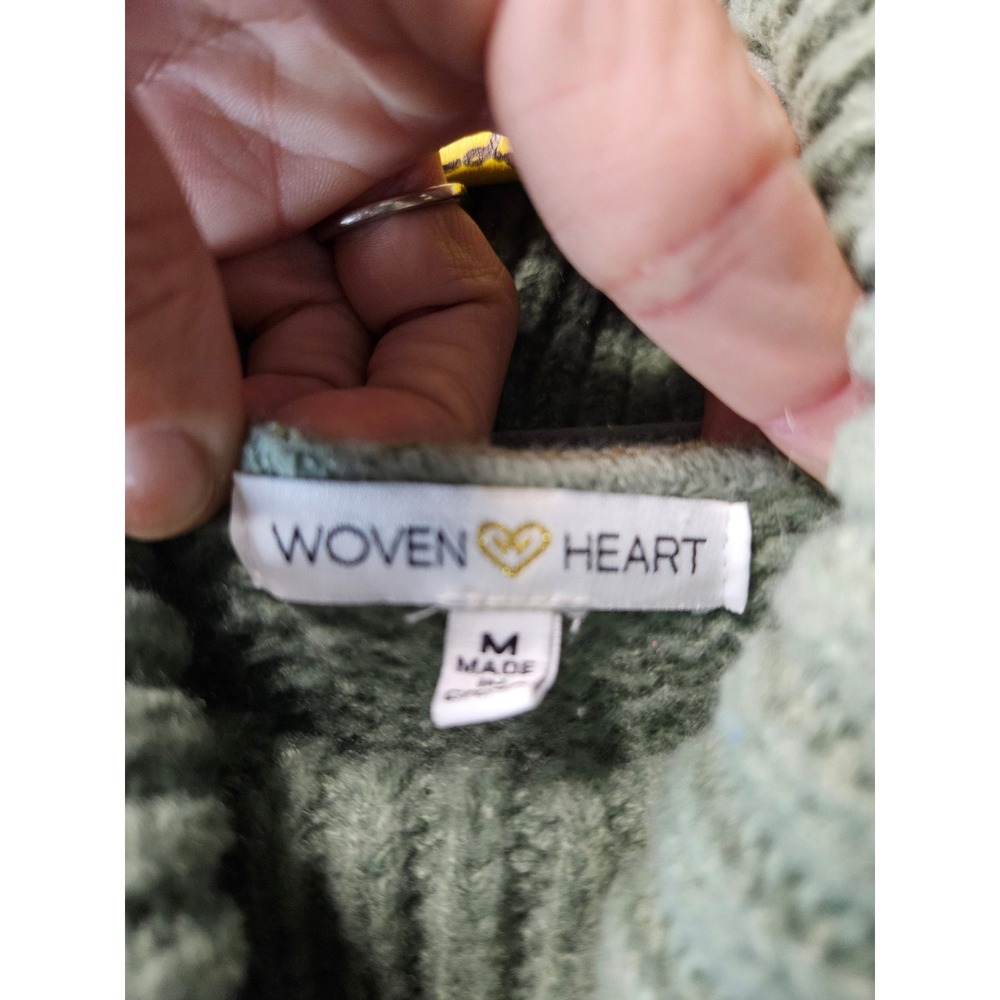Woven Heart Sage Green Cable Knit Turtleneck Sweater Mohair Blend Size M - Picture 4 of 6